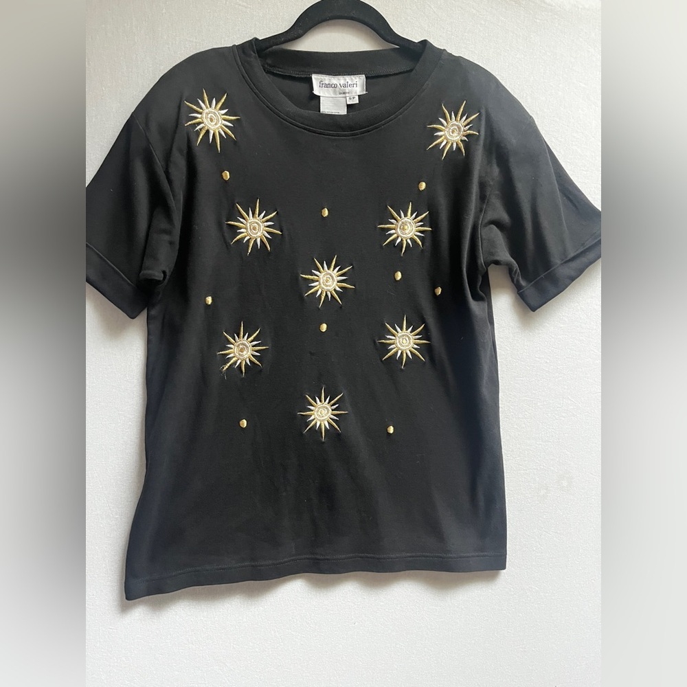 Vintage Franco Valeri embroidered design 100% cotton t shirt Sz S